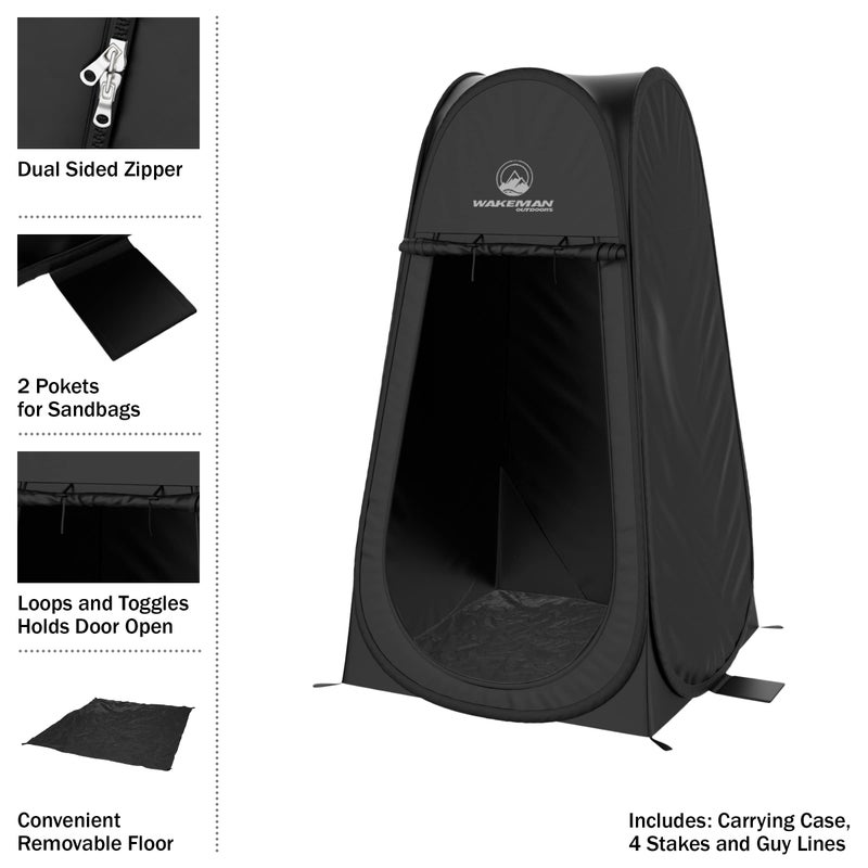 Wakeman Pop Up Pod - Privacy Shower Tent, Dressing Room, or Portable Toilet Stall with Carry Bag for Camping, Beach, or Tailgate by Wakeman Outdoors (Black) - Image 3